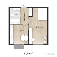 ЖК Zerger — 1-ком 37,7 м² (от 13 568 400 тг)
