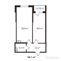 ЖК Buta Flame — 1-ком 58,1 м² (от 27 103 650 тг)