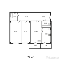 ЖК Qaratau — 3-ком 77 м² (от 23 100 000 тг)