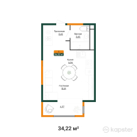 ЖК Mereke — 1-ком 34,2 м² (от 19 488 290 тг)