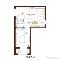 ЖК История — 1-ком 50,9 м² (от 30 522 000 тг)