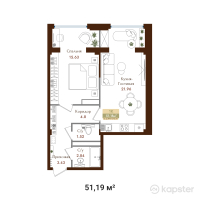 ЖК История — 1-ком 51,2 м² (от 30 714 000 тг)