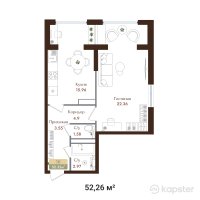 ЖК История — 1-ком 52,3 м² (от 31 356 000 тг)