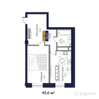 ЖК Bastion — 1-ком 45,6 м² (от 18 240 000 тг)