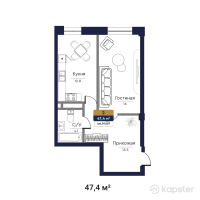 ЖК Bastion — 1-ком 47,4 м² (от 18 960 000 тг)