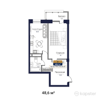 ЖК Bastion — 1-ком 48,6 м² (от 19 440 000 тг)