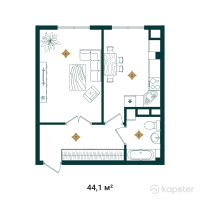 ЖК Tandau — 1-ком 44,1 м² (от 17 199 000 тг)