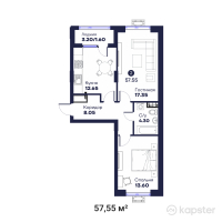 ЖК Tulpar Comfort — 2-ком 57,6 м² (от 29 111 322 тг)