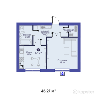ЖК Asar House IV — 1-ком 46,3 м² (от 18 045 300 тг)