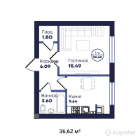 ЖК Zhanuya — 1-ком 36,6 м² (от 13 634 538 тг)