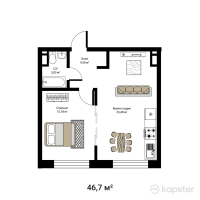 ЖК Noble House — 1-ком 46,7 м² (от 40 162 000 тг)