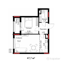 ЖК Sanara — 1-ком 47,7 м² (от 40 068 000 тг)