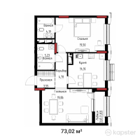 ЖК Sanara — 2-ком 73 м² (от 56 225 400 тг)