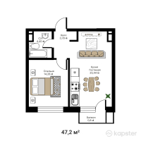 ЖК Noble House — 1-ком 47,2 м² (от 41 300 000 тг)
