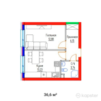 ЖК Hayat Apartments — 1-ком 36,6 м² (от 21 777 000 тг)
