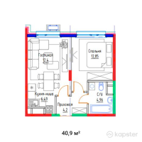 ЖК Hayat Apartments — 2-ком 40,9 м² (от 24 335 500 тг)