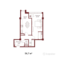 ЖК Melody — 2-ком 56,7 м² (от 35 154 000 тг)
