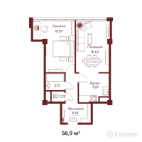 ЖК Melody — 2-ком 56,9 м² (от 36 985 000 тг)