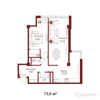ЖК Melody — 2-ком 73,5 м² (от 43 465 000 тг)
