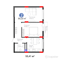 ЖК UIA. BIRLIK — 2-ком 55,4 м² (от 38 126 513 тг)