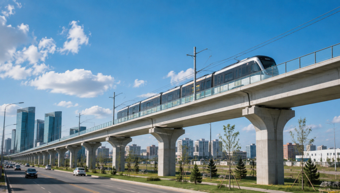 На линии LRT между Астаной и Косшы начали монтаж эстакады