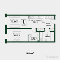 ЖК Garden Hills — 1-ком 51,9 м² (null)