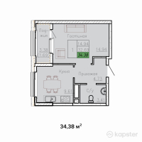 ЖК Sat City — 1-ком 34,4 м² (от 13 408 200 тг)