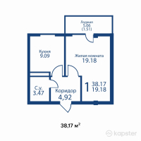 ЖК Британский комфортный квартал — 1-ком 38,2 м² (от 10 687 600 тг)