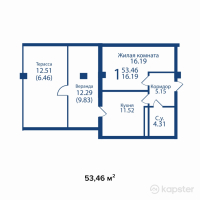 ЖК Британский комфортный квартал — 1-ком 53,5 м² (от 14 968 800 тг)