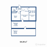 ЖК Британский комфортный квартал — 2-ком 64,4 м² (от 18 029 200 тг)
