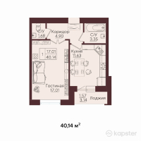 ЖК Onix — 1-ком 40,1 м² (от 15 253 200 тг)