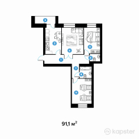 ЖК Столичный — 3-ком 91,1 м² (от 33 615 900 тг)