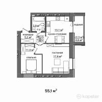 ЖК Байсанат 3 — 1-ком 55,1 м² (от 18 458 500 тг)