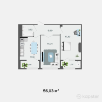 ЖК Прайм Парк 2 — 2-ком 56 м² (от 22 972 300 тг)
