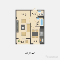 ЖК Престиж — 1-ком 45,5 м² (от 20 943 800 тг)