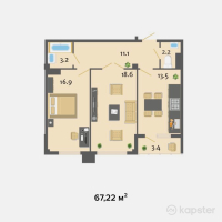 ЖК Престиж — 2-ком 67,2 м² (от 30 921 200 тг)