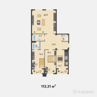 ЖК Престиж — 3-ком 113,3 м² (от 52 122 600 тг)