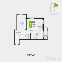 ЖК Exclusive Duet — 2-ком 73,7 м² (от 81 070 000 тг)