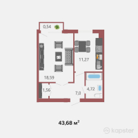 ЖК Asar House Plus — 1-ком 43,7 м² (от 15 506 500 тг)