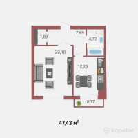 ЖК Asar House Plus — 1-ком 47,4 м² (от 16 837 650 тг)