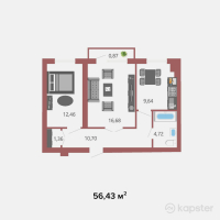 ЖК Asar House Plus — 2-ком 56,4 м² (от 20 032 650 тг)