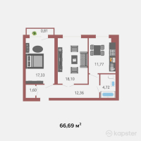 ЖК Asar House Plus — 2-ком 66,7 м² (от 23 674 950 тг)