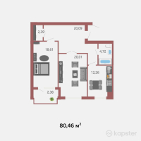 ЖК Asar House Plus — 2-ком 80,5 м² (от 28 563 300 тг)