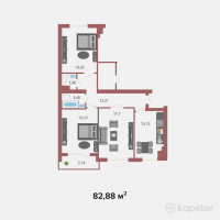 ЖК Asar House Plus — 3-ком 82,9 м² (от 29 422 500 тг)
