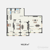 ЖК Khanzada — 3-ком 143,4 м² (от 67 374 500 тг)