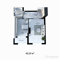 ЖК Grand Avenue 2 — 1-ком 43,3 м² (от 12 126 800 тг)