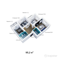 ЖК Шахар Plaza — 3-ком 95,2 м² (от 23 800 000 тг)