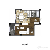 ЖК Капитал — 1-ком 46,5 м² (от 11 857 500 тг)