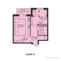 ЖК Атамекен — 1-ком 43,9 м² (от 19 206 300 тг)