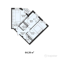 ЖК Атамекен — 2-ком 64,4 м² (от 28 202 820 тг)